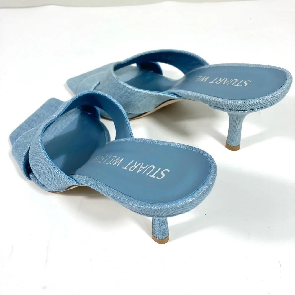 Stuart Weitzman Carmen 75 Heel Slide Sandals Blue Denim 8 NEW - Picture 9 of 17